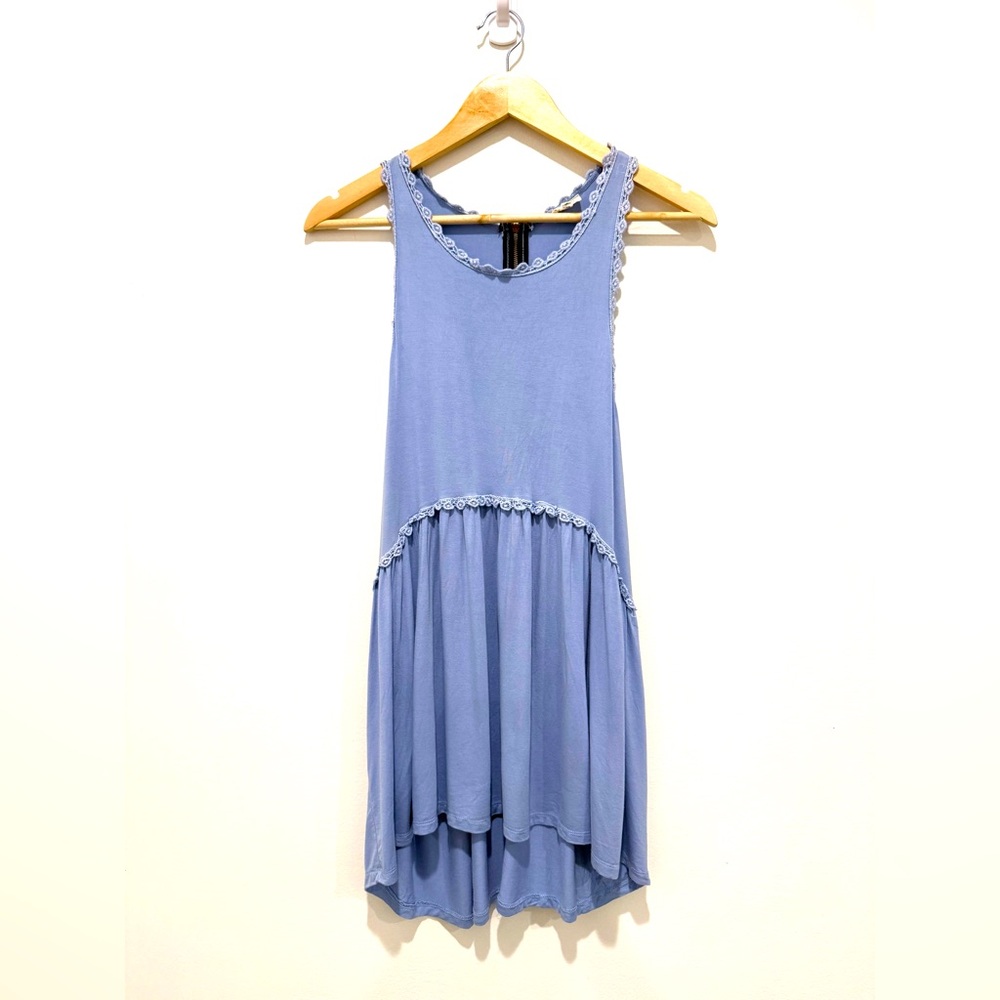 POL Blue Ruffle Babydoll Oversized Stretch Layered Zip Tunic Tank Top Medium
